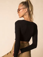 Casual Long Sleeve Knitted V Neck Cardigan Sweater
