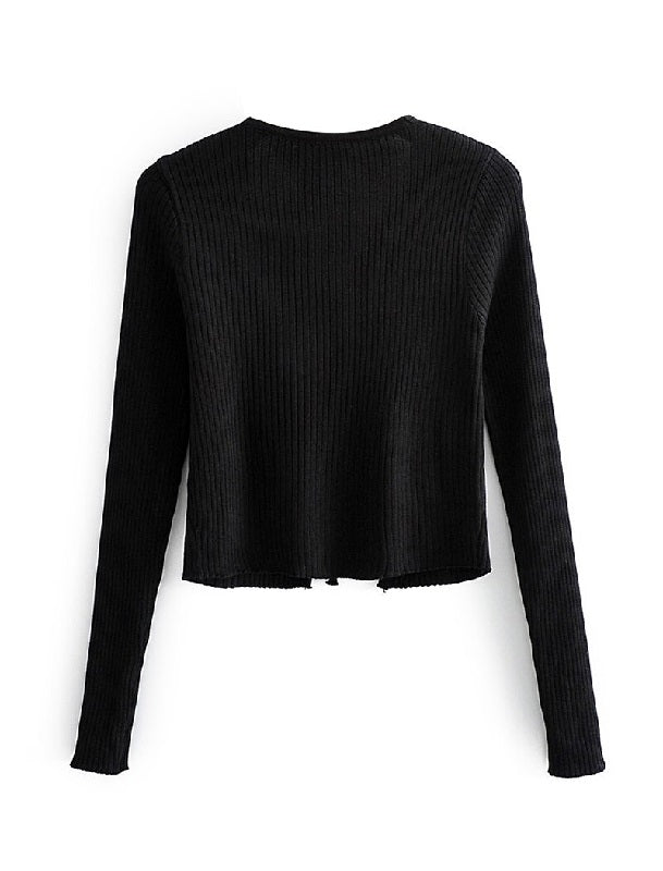 Casual Long Sleeve Knitted V Neck Cardigan Sweater