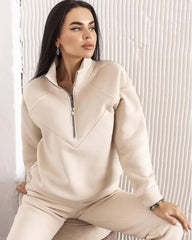 Casual Long Sleeve Solid Color Fleece Pullover Hooded Sweatshirt 2-Piece Set
