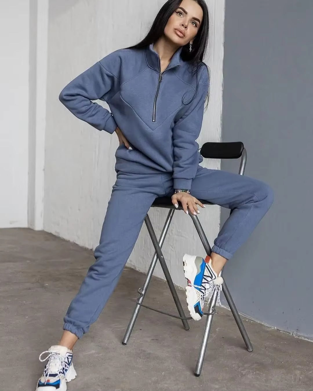 Casual Long Sleeve Solid Color Fleece Pullover Hooded Sweatshirt 2-Piece Set