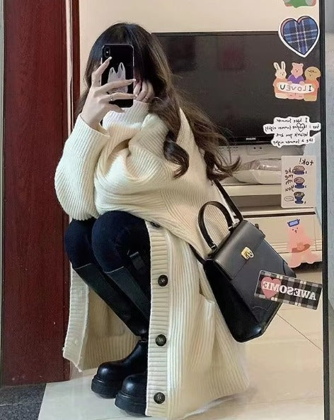 Casual Long Sleeve V-neck Cardigan Loose Knitted Sweater