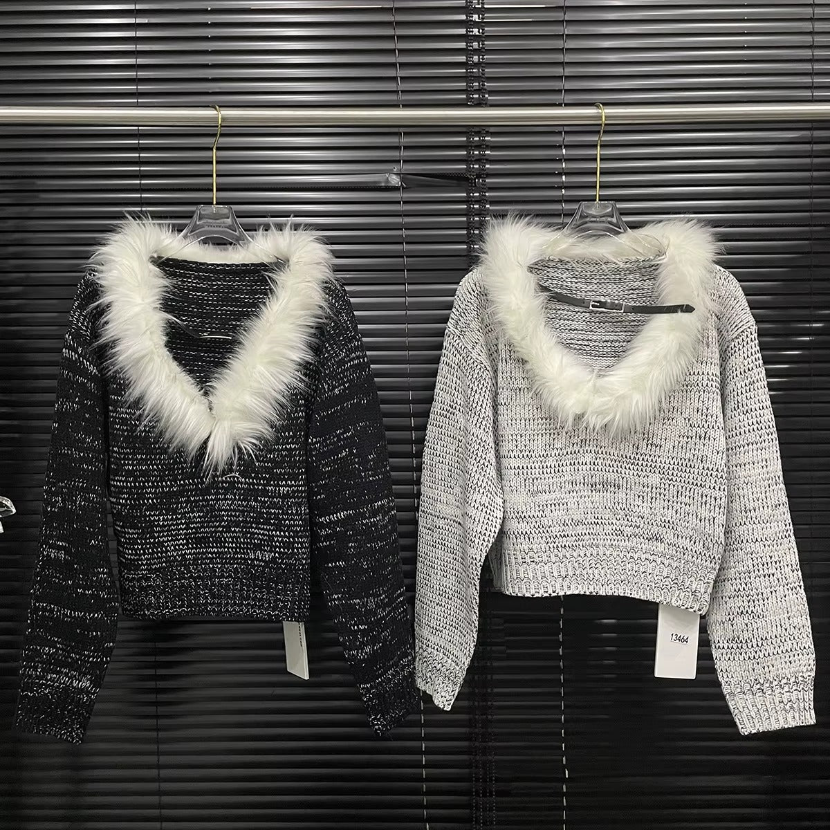 Casual Long Sleeve V-neck Pullover Knit Spliced Loose Sweater