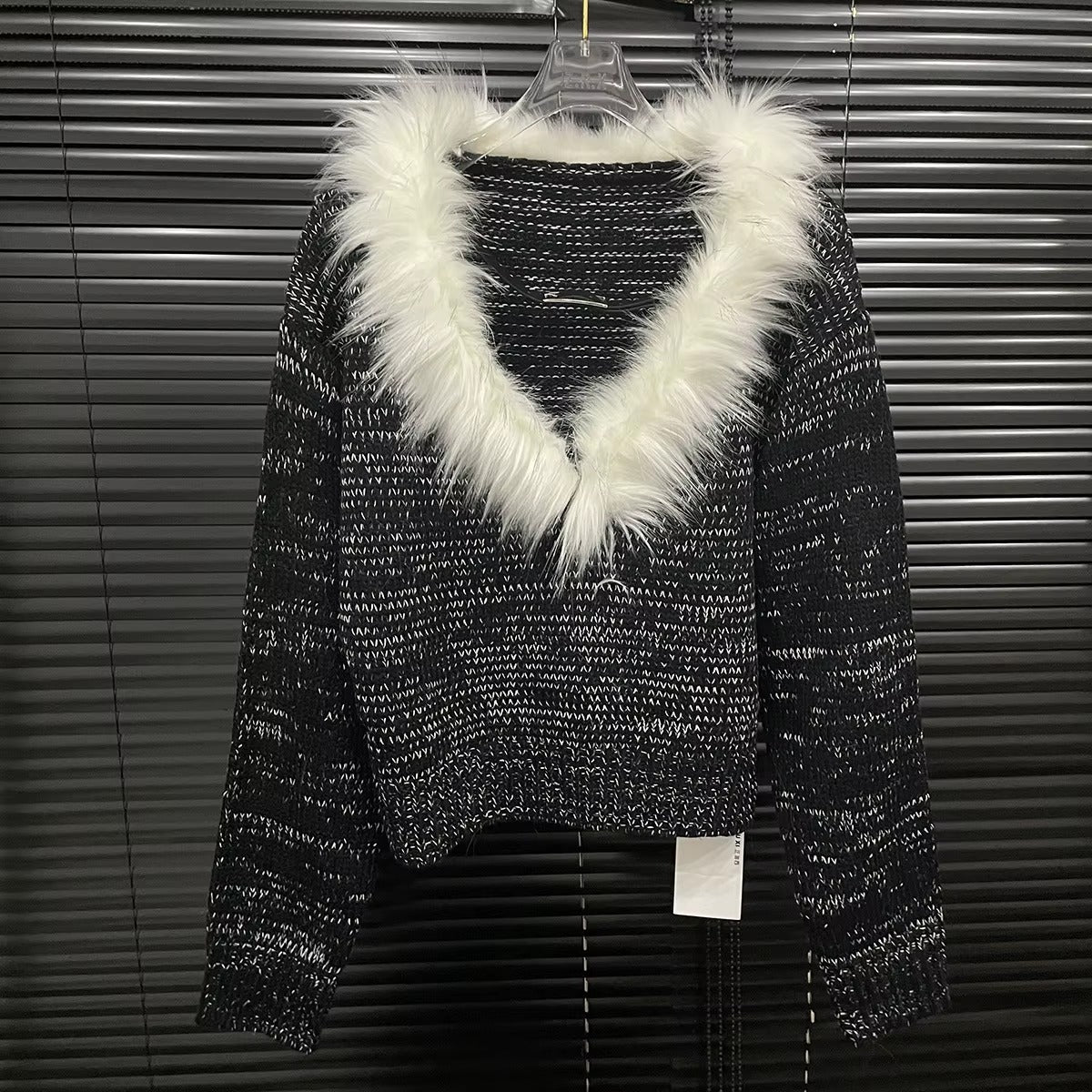 Casual Long Sleeve V-neck Pullover Knit Spliced Loose Sweater