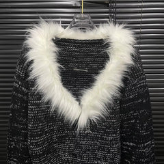 Casual Long Sleeve V-neck Pullover Knit Spliced Loose Sweater