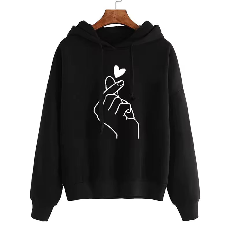 Casual Long Sleeves Printed Cotton Hooded Sweatshirt