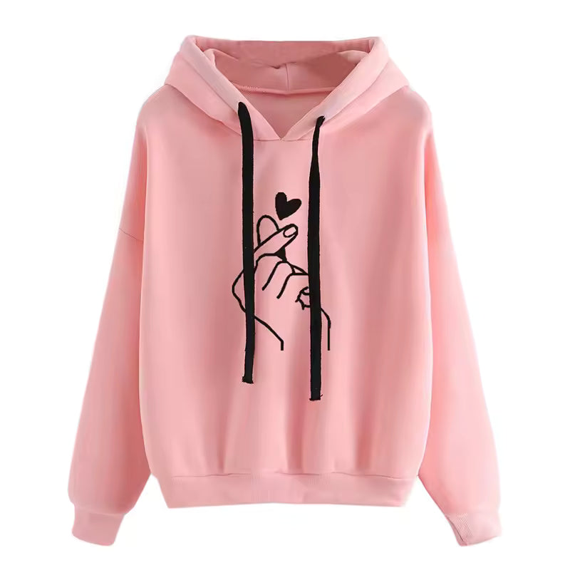 Casual Long Sleeves Printed Cotton Hooded Sweatshirt