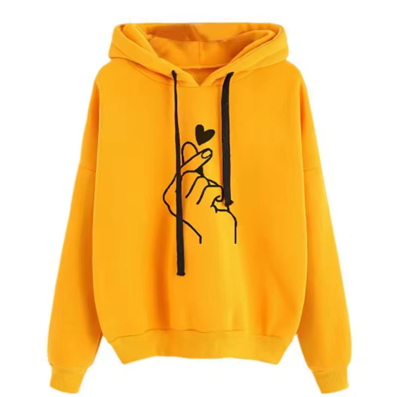 Casual Long Sleeves Printed Cotton Hooded Sweatshirt