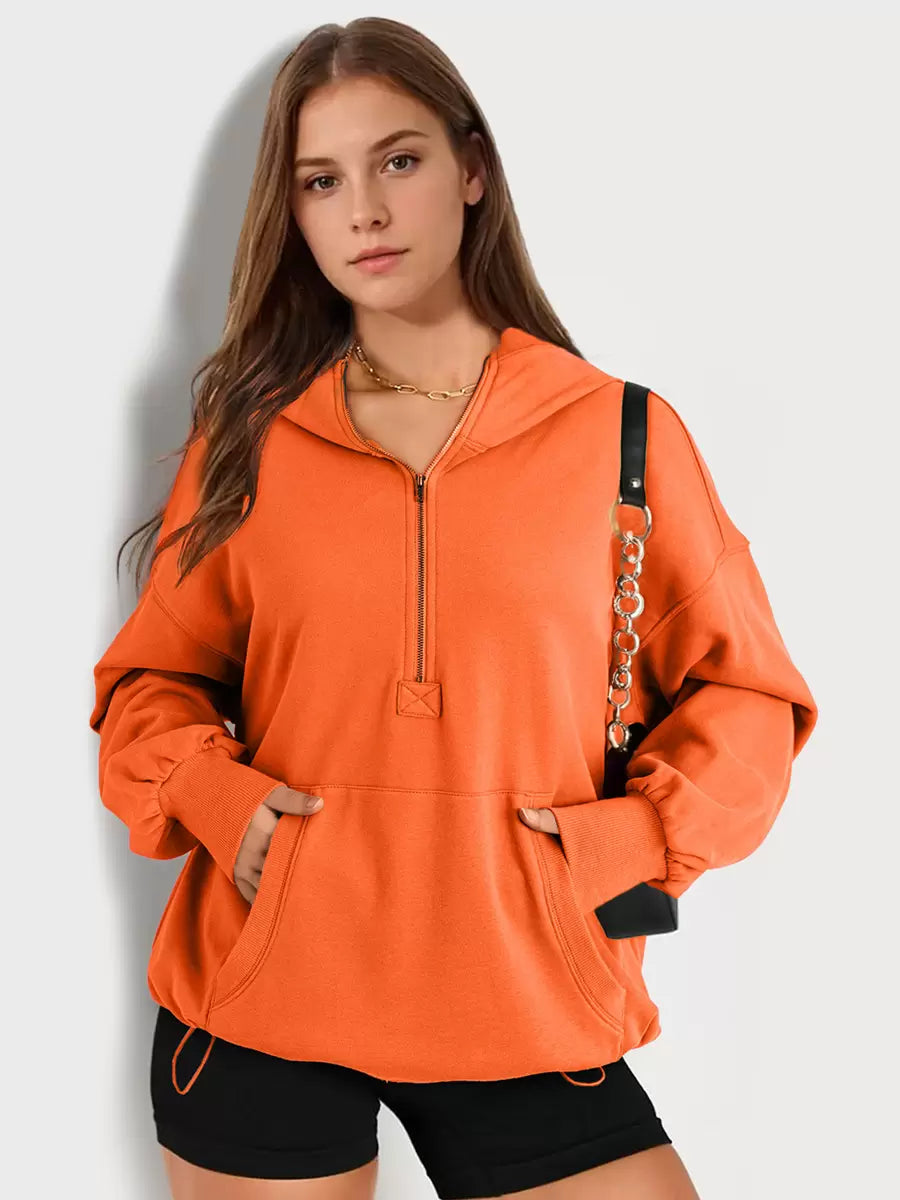 Casual Long Sleeves Zipper Polyester Hooded Sweatshirt Hoodie