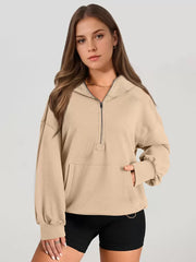Casual Long Sleeves Zipper Polyester Hooded Sweatshirt Hoodie