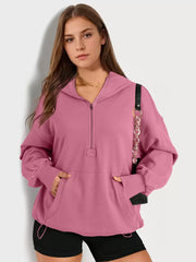 Casual Long Sleeves Zipper Polyester Hooded Sweatshirt Hoodie