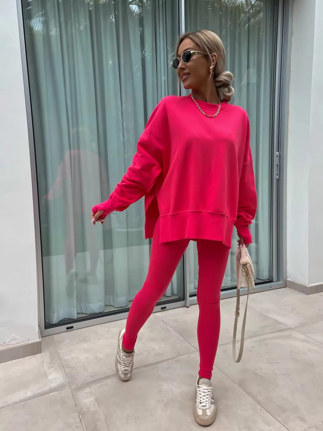 Casual Loose-Fitting Sweater Tight Pants 2 Piece Suit