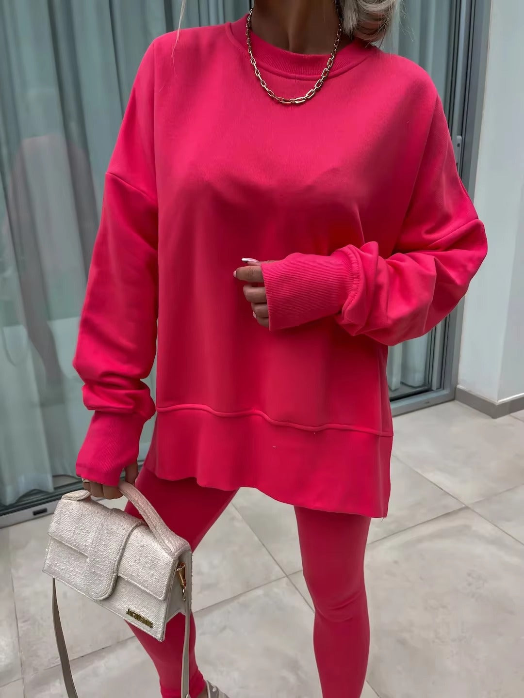 Casual Loose-Fitting Sweater Tight Pants 2 Piece Suit
