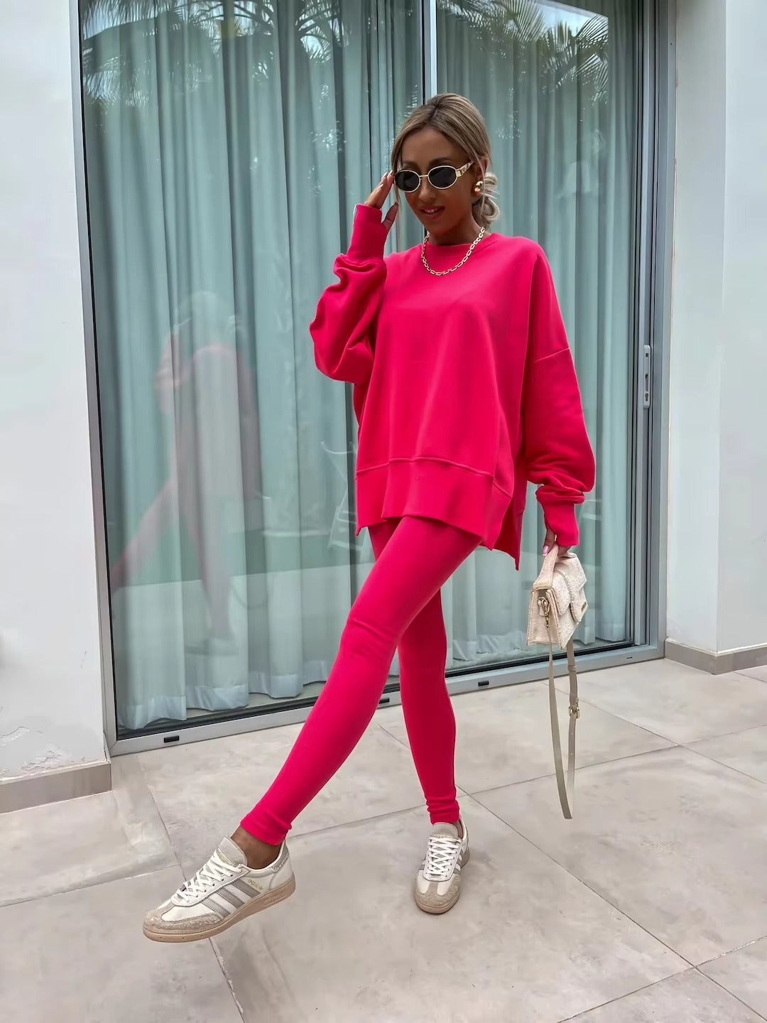 Casual Loose-Fitting Sweater Tight Pants 2 Piece Suit