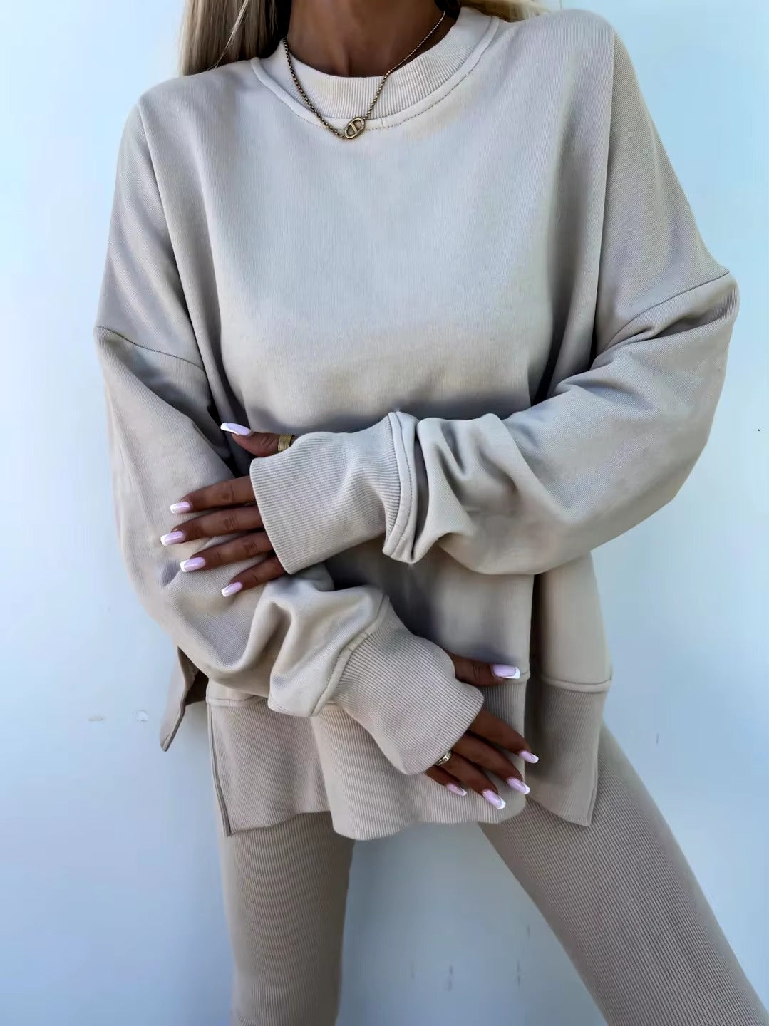 Casual Loose-Fitting Sweater Tight Pants 2 Piece Suit