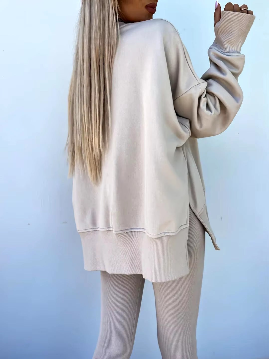 Casual Loose-Fitting Sweater Tight Pants 2 Piece Suit