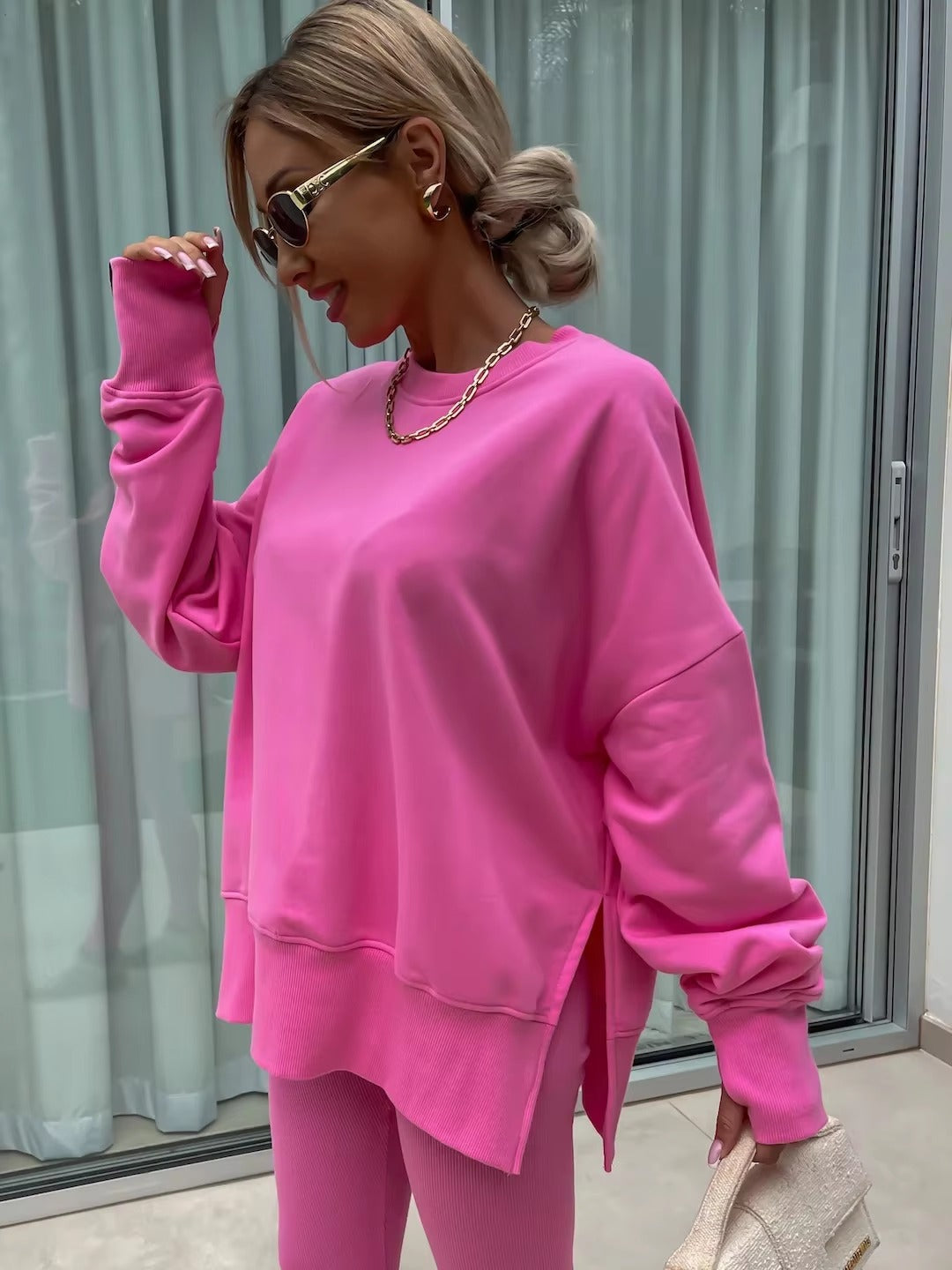 Casual Loose-Fitting Sweater Tight Pants 2 Piece Suit