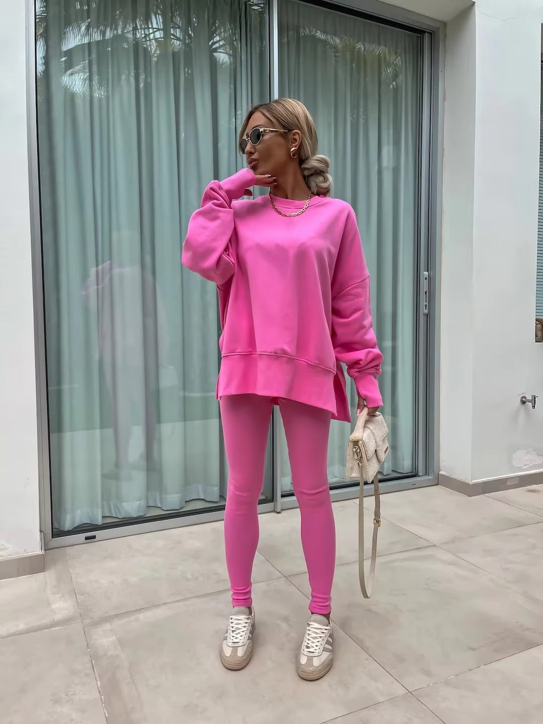 Casual Loose-Fitting Sweater Tight Pants 2 Piece Suit