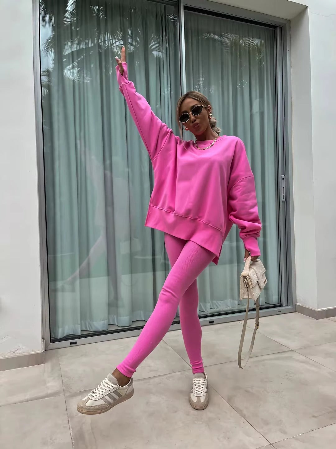 Casual Loose-Fitting Sweater Tight Pants 2 Piece Suit