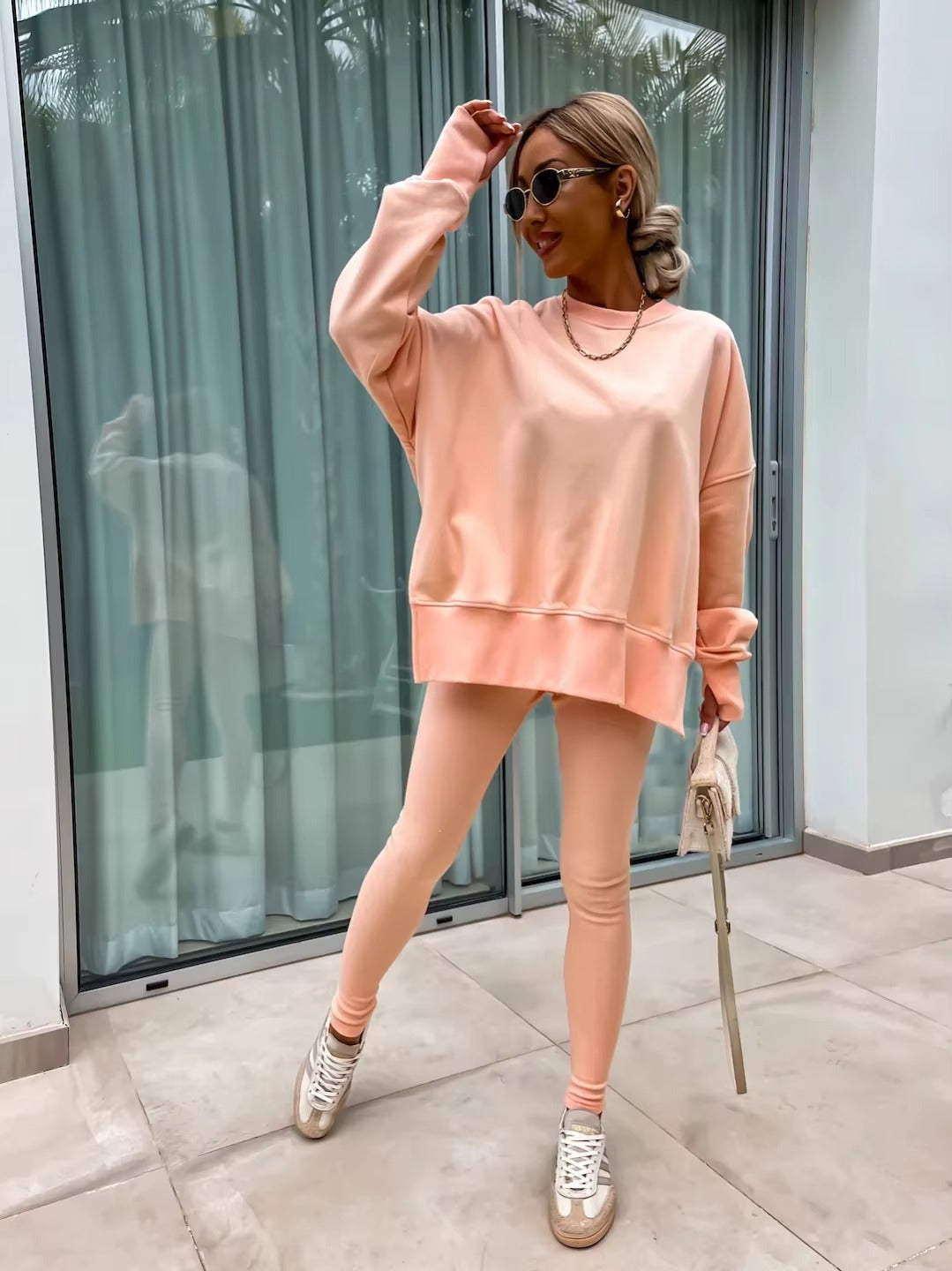 Casual Loose-Fitting Sweater Tight Pants 2 Piece Suit