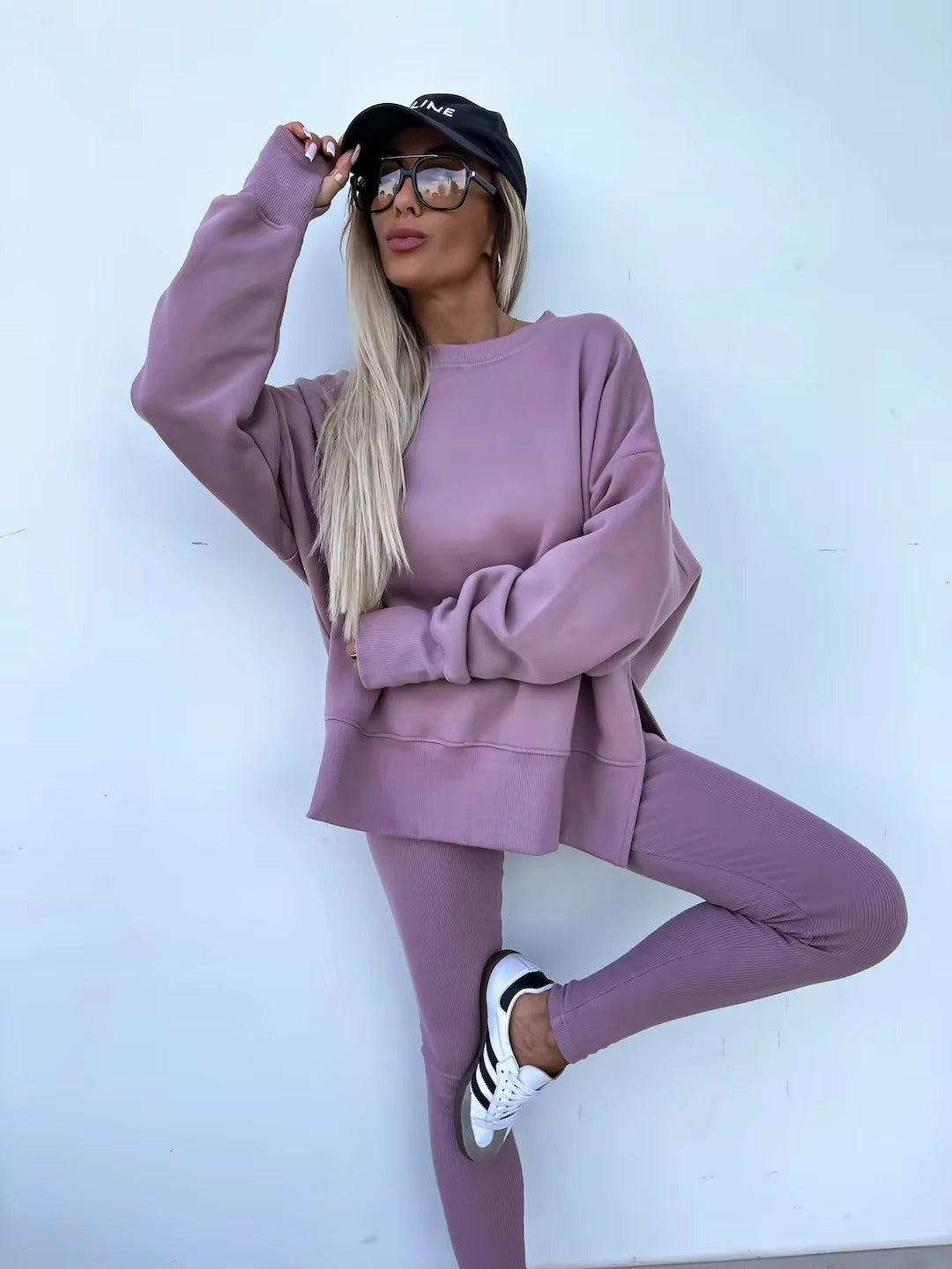 Casual Loose-Fitting Sweater Tight Pants 2 Piece Suit