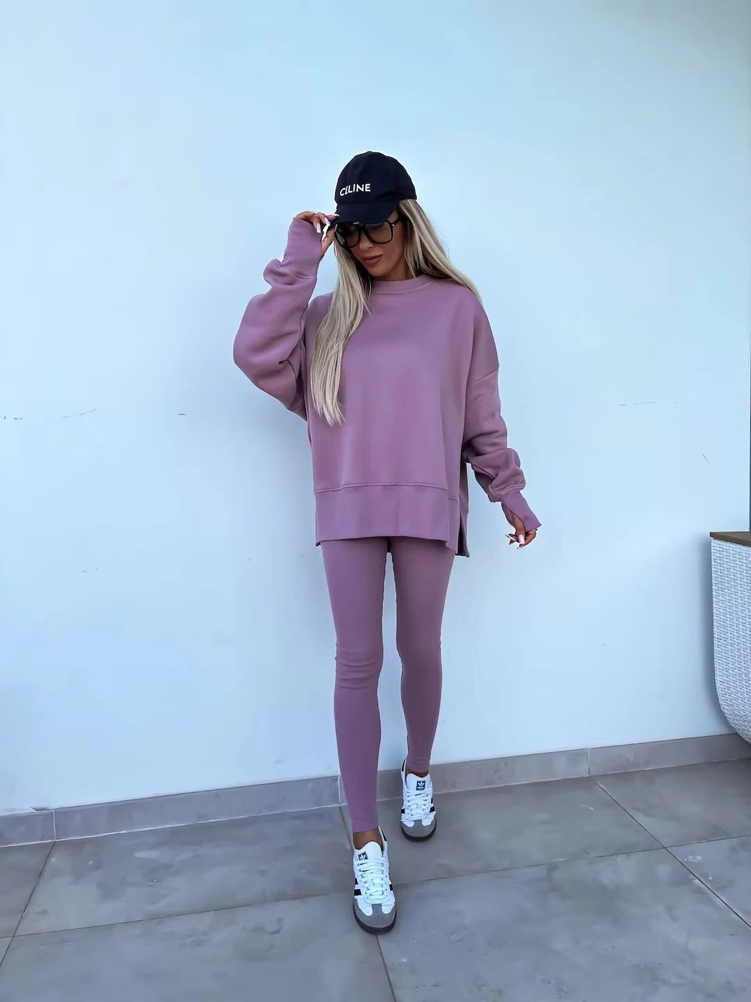 Casual Loose-Fitting Sweater Tight Pants 2 Piece Suit