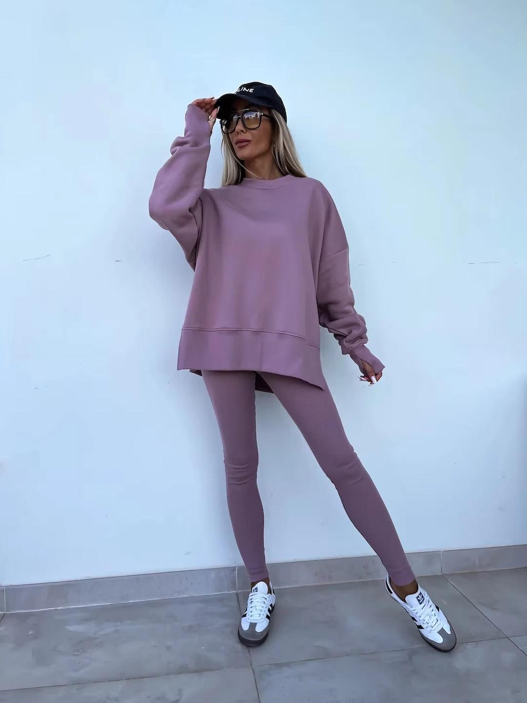 Casual Loose-Fitting Sweater Tight Pants 2 Piece Suit