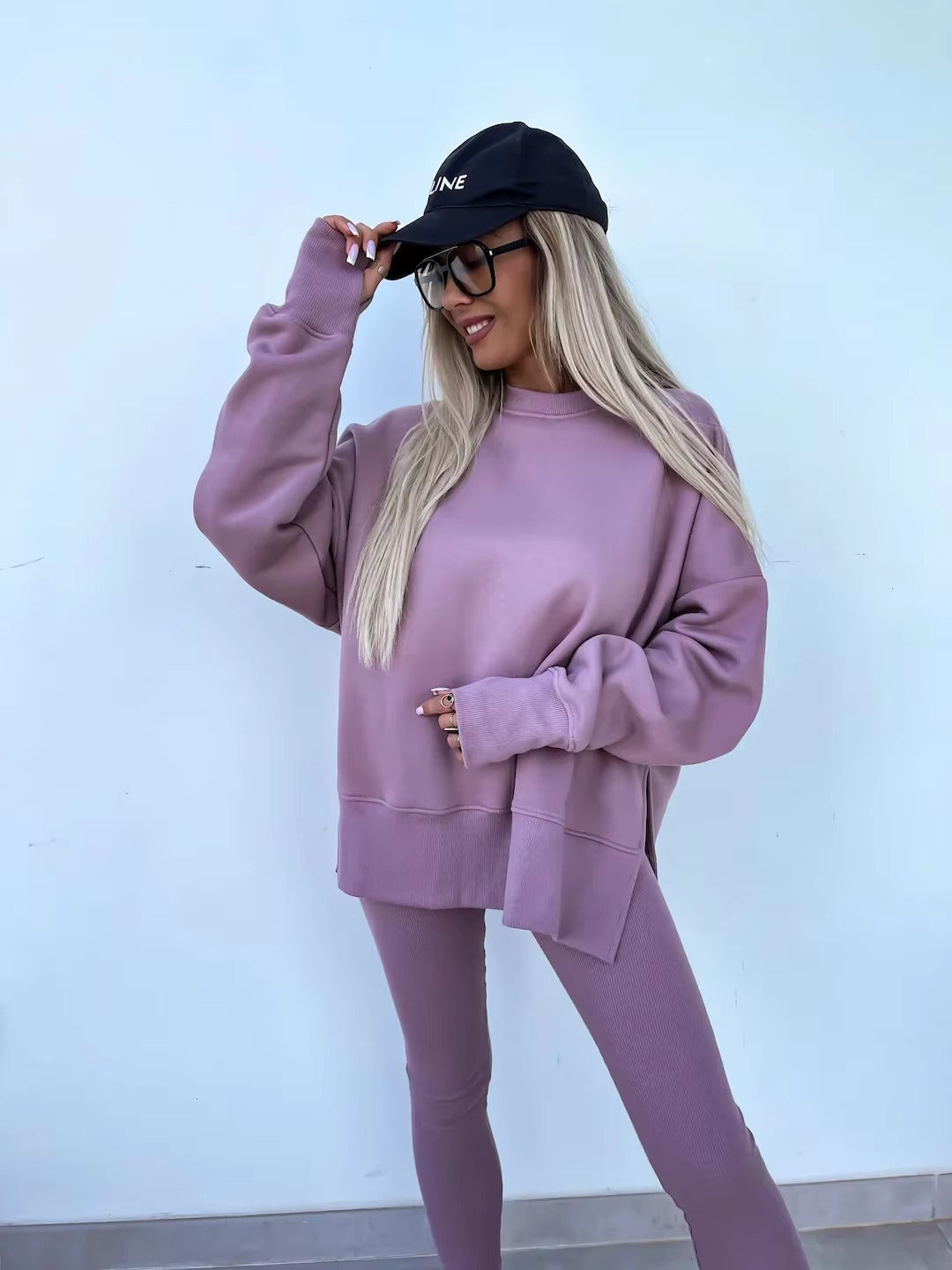 Casual Loose-Fitting Sweater Tight Pants 2 Piece Suit