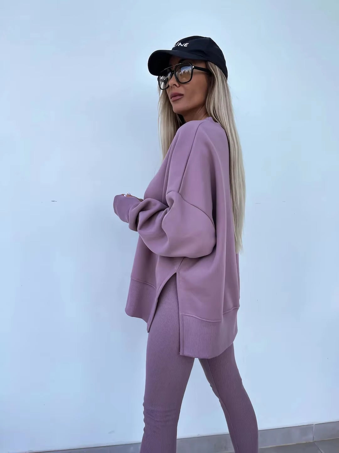 Casual Loose-Fitting Sweater Tight Pants 2 Piece Suit