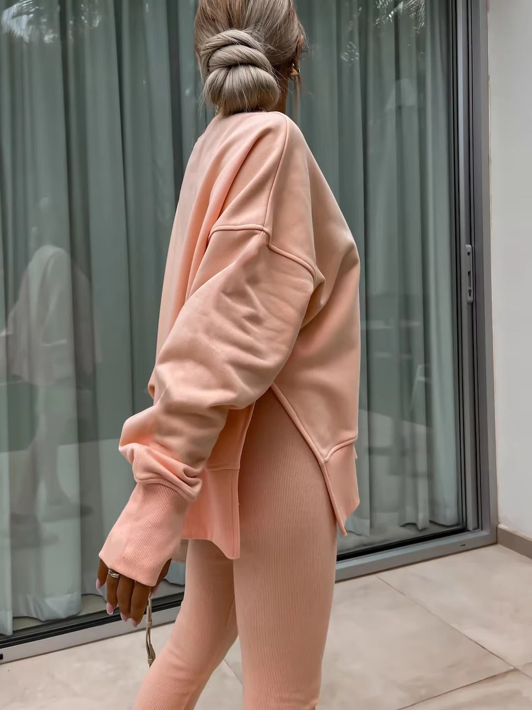 Casual Loose-Fitting Sweater Tight Pants 2 Piece Suit