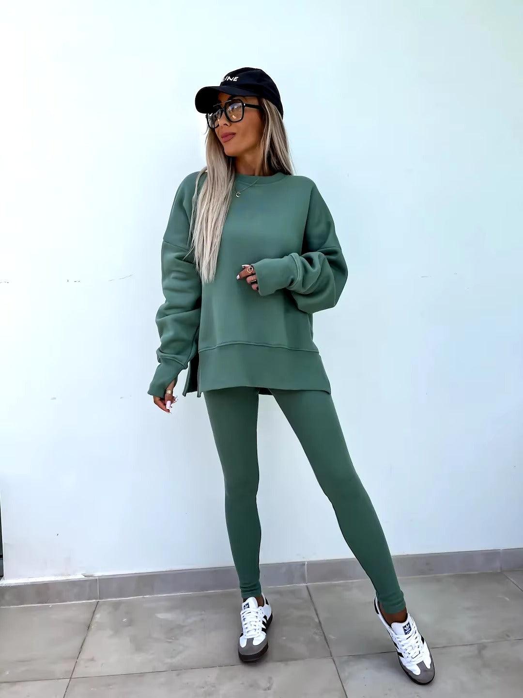 Casual Loose-Fitting Sweater Tight Pants 2 Piece Suit