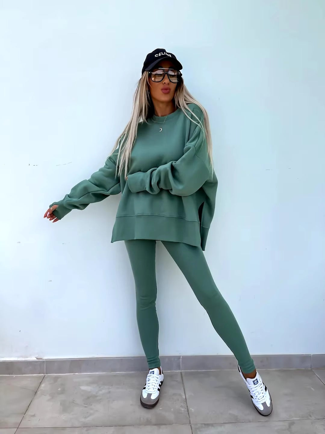 Casual Loose-Fitting Sweater Tight Pants 2 Piece Suit
