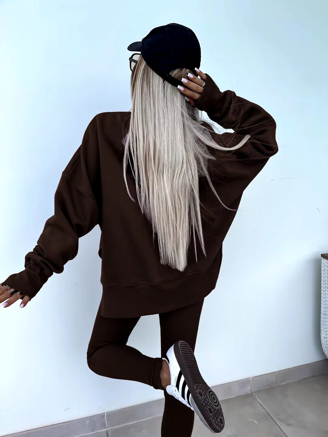 Casual Loose-Fitting Sweater Tight Pants 2 Piece Suit
