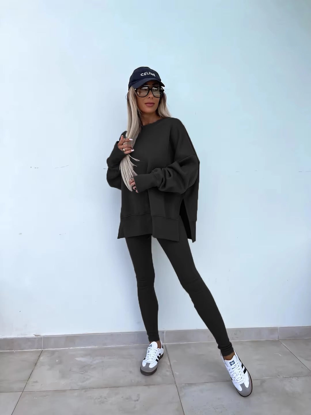 Casual Loose-Fitting Sweater Tight Pants 2 Piece Suit