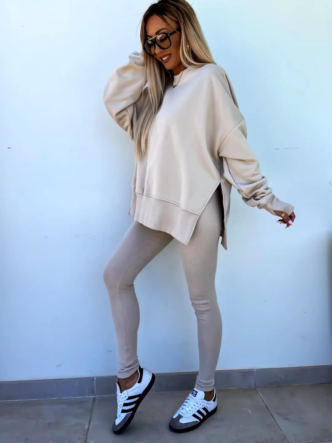 Casual Loose-Fitting Sweater Tight Pants 2 Piece Suit
