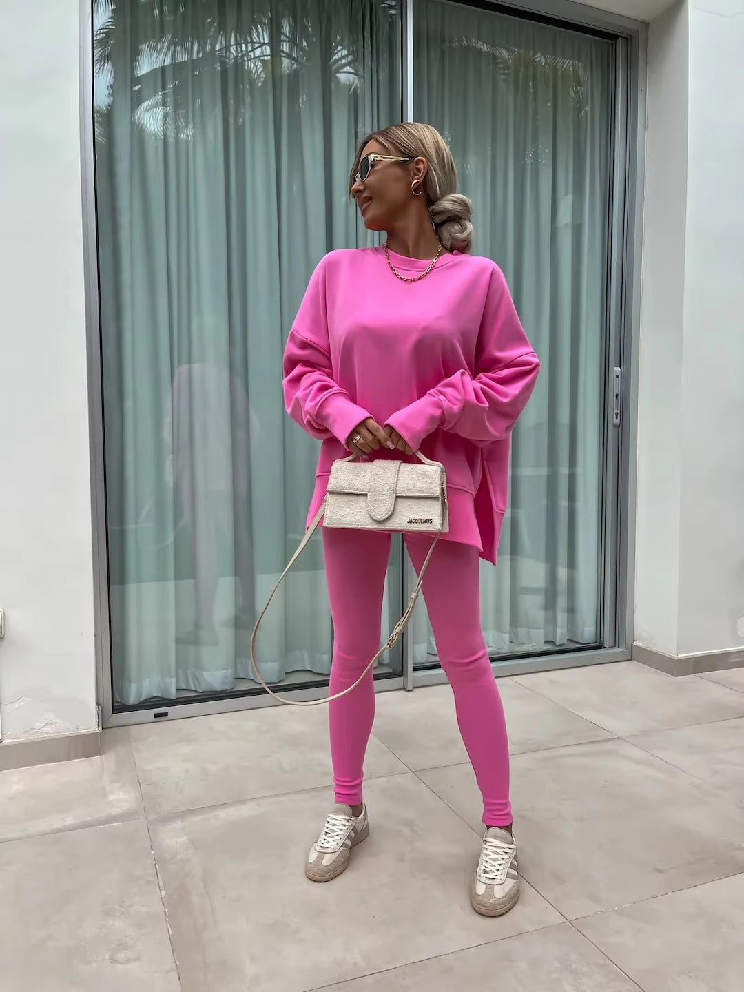 Casual Loose-Fitting Sweater Tight Pants 2 Piece Suit