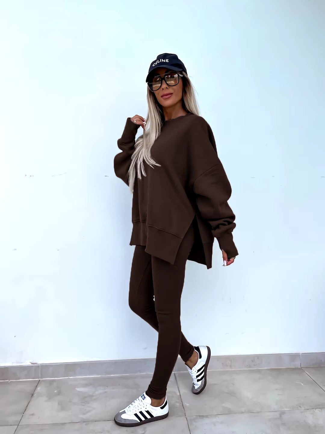 Casual Loose-Fitting Sweater Tight Pants 2 Piece Suit