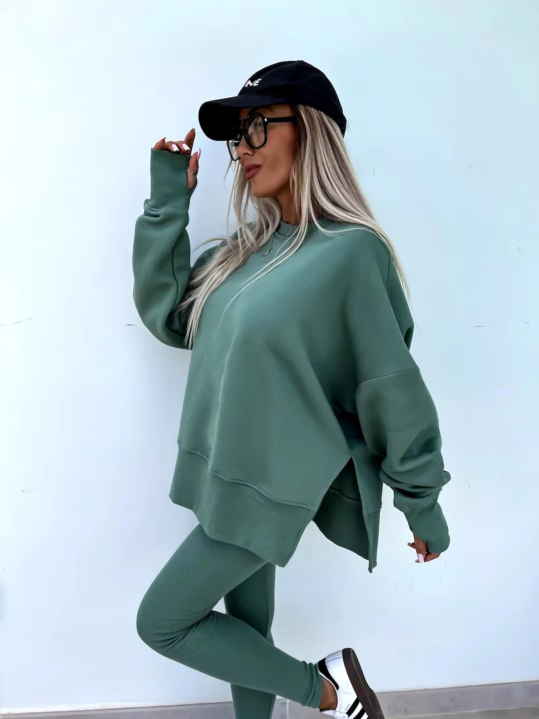 Casual Loose-Fitting Sweater Tight Pants 2 Piece Suit