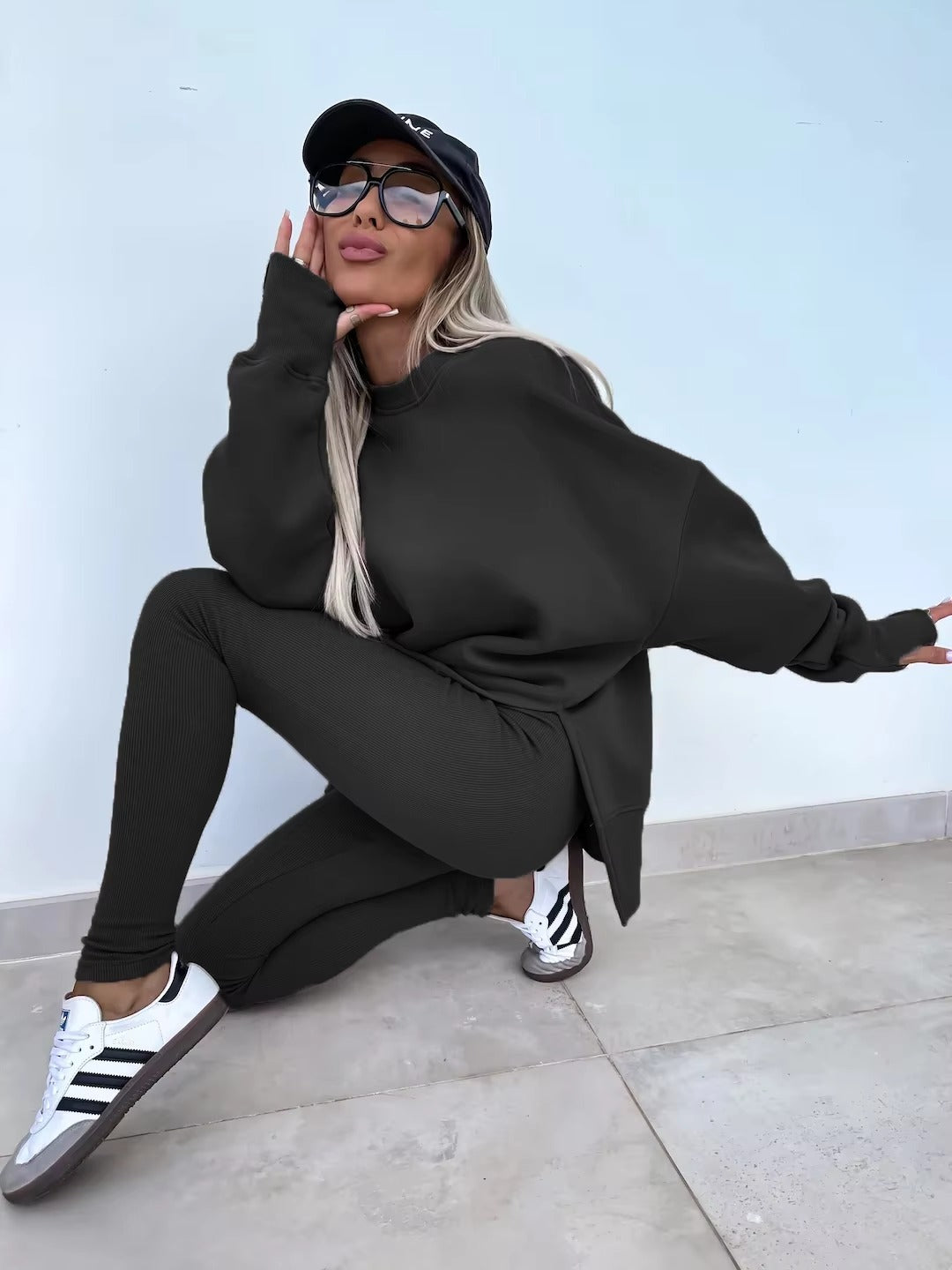 Casual Loose-Fitting Sweater Tight Pants 2 Piece Suit