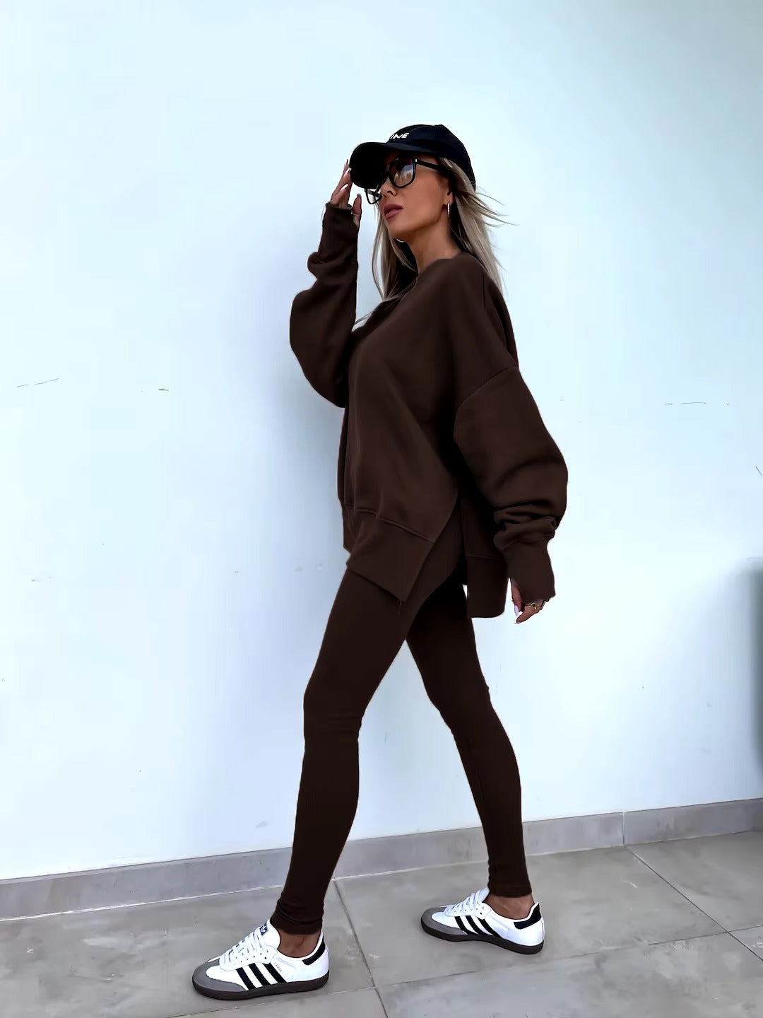 Casual Loose-Fitting Sweater Tight Pants 2 Piece Suit