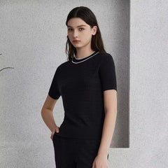 Casual Luxury Geometric Crew Neck Wool Silk Knitted Tops Sweater