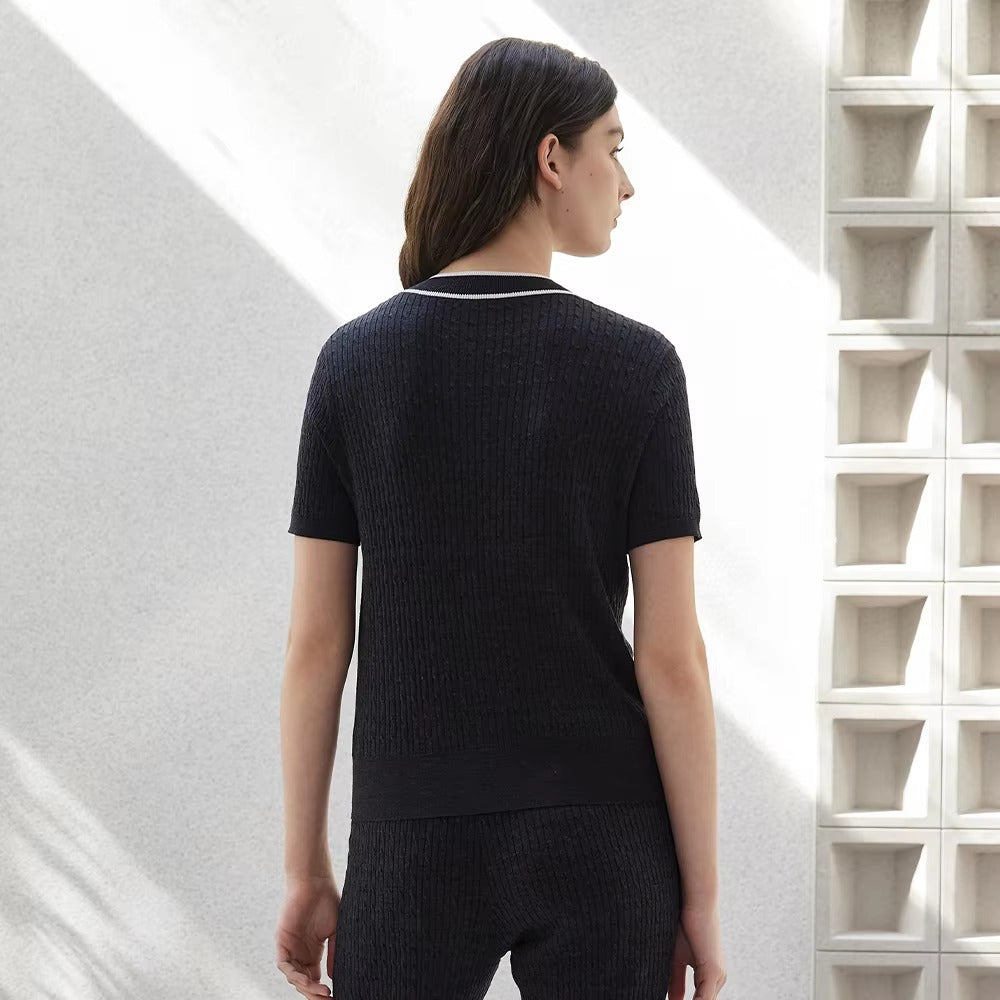 Casual Luxury Geometric Crew Neck Wool Silk Knitted Tops Sweater