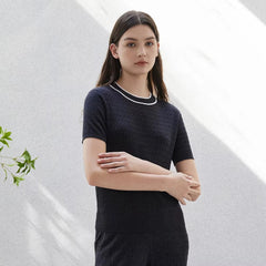 Casual Luxury Geometric Crew Neck Wool Silk Knitted Tops Sweater