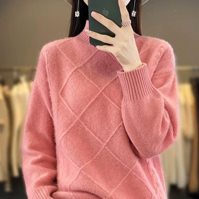 Casual Mock Neck Pullover Cashmere Warm Loose Sweater