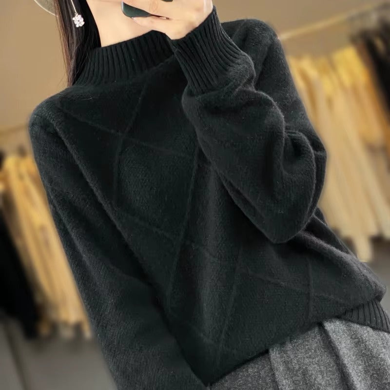 Casual Mock Neck Pullover Cashmere Warm Loose Sweater