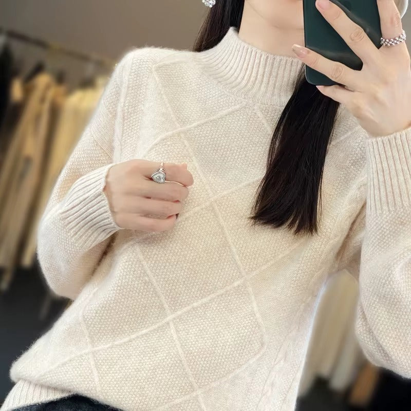 Casual Mock Neck Pullover Cashmere Warm Loose Sweater