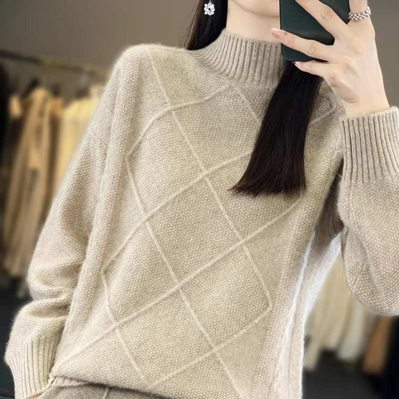Casual Mock Neck Pullover Cashmere Warm Loose Sweater