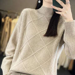 Casual Mock Neck Pullover Cashmere Warm Loose Sweater