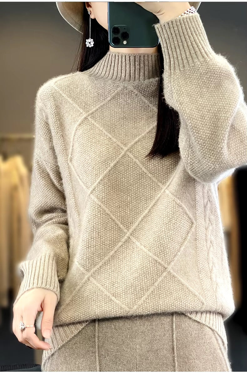 Casual Mock Neck Pullover Cashmere Warm Loose Sweater