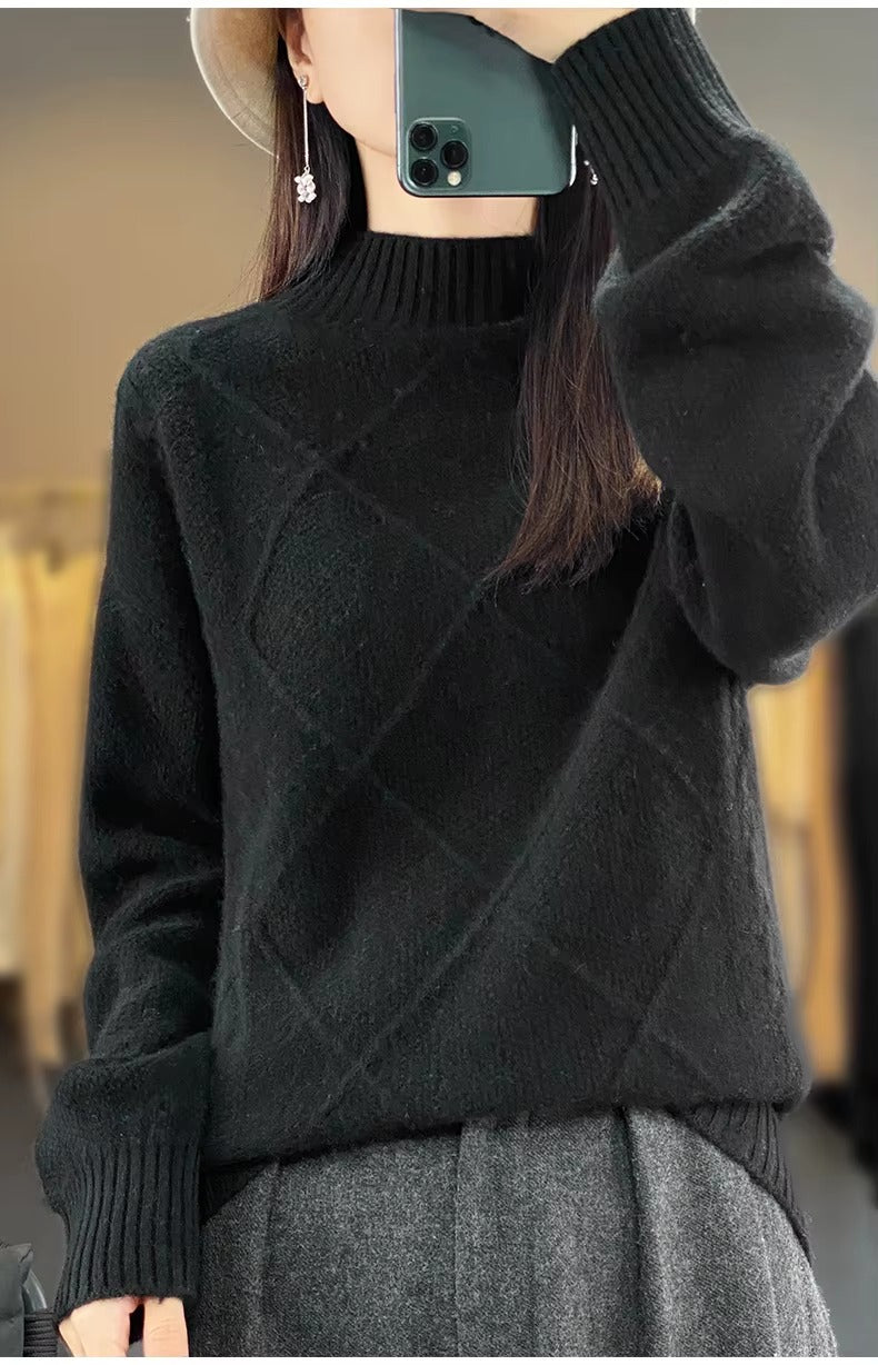 Casual Mock Neck Pullover Cashmere Warm Loose Sweater