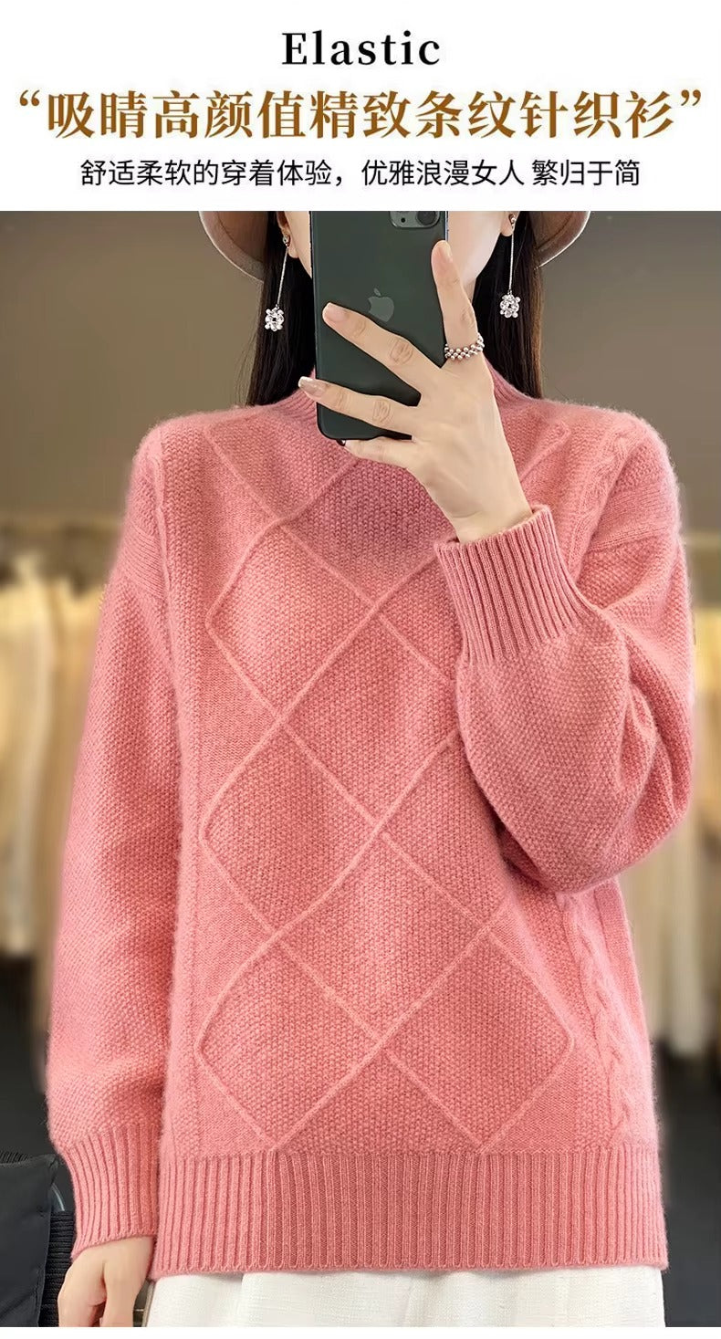 Casual Mock Neck Pullover Cashmere Warm Loose Sweater